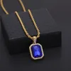 Mens Mini Ruby Pendant Necklace Gold Cuban Link Chain Fashion Hip Hop Necklaces Jewelry for Men