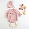 Printemps nouveau dessin animé mignon ours imprimer enfant en bas âge bébé filles coton body garçons vêtements avec chapeaux nouveau-né enfants infantile combinaison 210413