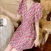 Arrival French Style Eleganckie damskie Vintage Kobiet Wysokiej Jakości Sweet Floral Print Lato Mini Dress Vestido 210529