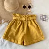 Elegant Cotton Shorts womens Summer Wild Leisure Bead Bud Wide Leg shorts High Waist Slimming with a Belt 210719