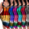 Designer Vrouwen Afdrukken Jurk 2022 Zomer Tie Dye Print Stripe Sexy Diepe V-hals Bag Heup Mouwloze Strap Jurken Casual Tight Bodycon Rok