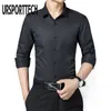 Ursportech Camisa dos homens camisa de manga comprida negócio camisa social cor sólida vire para baixo colarinho plus size blusa de trabalho marca roupas 210528