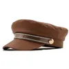 Berets Girl Pu кожаные военные шапки весенняя осень моряки для женщин черно -серая плоская крышка капитан капитана Travel Cadet Hat Hate