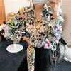 Graffiti Print Cartoon Womens Tops And Blouses Long Sleeve Collared Shirt Ladies Fall Streetwear 210427