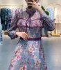 Mode Runway Summer Dress Dames Kant Boogdas Patchwork Floral Print Dames Elegante Vintage Mini Vestidos 210421