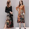 Robes décontractées grande taille femmes robe printemps et automne femme style chinois imprimé floral longue fente grand cheongsam J669