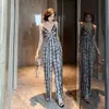 Summer Sexy Leopard Print Jumpsuit V Neck Silky Straight Long Wide Leg Jumpsuits Playsuit Trousers Overalls Streetwear 210608