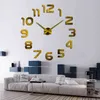 Nouveau miroir acrylique bricolage horloge murale montre 3D autocollants muraux grandes horloges à quartz décoratives design moderne 210401