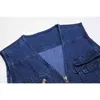 Denim azul trabalho ao ar livre waistcoat homens estilo retro multi bolso jeans sem mangas jaquetas de pesca curso de piagrafia coletes 210522