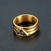 Gold Plated Scottish Rite 33rd Degree Grooved Band Rings Stainless Steel Freemason Ring Masonic Ring Freemason's Jewelry for Free Masons