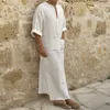 Abaya Homme Islamski arabski Kaftan Mężczyźni Bawełna Solidna Z Kapturem Z Długim Rękawem Dubaj Bliski Wschód Mężczyźni Muzułmańskie ubrania 210527