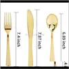 Sets Kitchen Dining Bar Home & Garden Drop Delivery 2021 75Pcs Disposable Gold Cutlery Plastic Wedding Party Tableware Bronze Gold2365