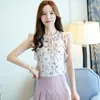 Korean Fashion Plus Storlek Kvinnor Blusskjorta Ärmlös Skriv ut Chiffon Toppar Blusas kläder 0026 30 210508