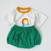 Rainbow Krótki rękaw Top T-shirt + Szorty Fart Hit Color Baby Clothing Dwuczęściowy garnitur Summer Born Romper 210515