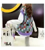 H.SAの女性の春のノースリーブのセーターベストオフShoulerレトロな格子縞のニットジャンパー特大のシックなストリートウェアカラフルなトップス210417