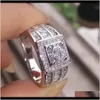 Solitaire 18K Platinum Mens Fashion Sier Gemstone Engagement Rings Jewelry Simulated Diamond Ring For Wedding Csmrm Jcmvu