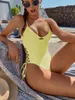Женские купальные костюмы 2022 цельный купальник европейский и американский бикини твердый цвет All-in-One Bikiniis6206