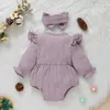 kids Rompers girls ruffle Flying sleeve romper infant toddler Solid color Jumpsuits Spring Autumn fashion Boutique baby clothes