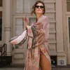 100% bomull bikini täcke-ups rosa boho tryck självbälte front öppen lång kimono klänning strand tunika kvinnor baddräkt täcker upp Q996 210420