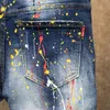 Nouveaux jeans skinny hommes jeans déchirés pour hommes peinture élastique pantalons minces hommes vêtements hip hop streetwear printemps automne bleu 210331