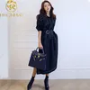 Korean Designer Trench Women Dress Runway Spring Summer Long Chic Turn down Collar Slim Split Vestidos 210506