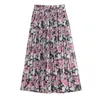 Summer Vintage Floral Print Pleated Women's Long Skirt Chiffon High Waist Loose Female Umbrella A-Line Skirts 210428