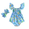 Retailwhole Baby Girl Dinosaur Printed Tassels Romper 2st Set With Bow pannband Jumpsuits Jumpsuit Onepiece Onesies Rompers7468074