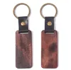 Personlig Läder Keychain Pendant Beech Wood Carving Nyckelringar Bagage Dekoration Key Ring DIY Semestergåva