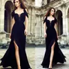 Women Dress V-neck Split Chiffon Dressse Plus Slze Black Vintage Sexy Long Summer Dresses Clothes 210524