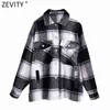 Femmes Poche Patch Surdimensionné Plaid Stripe Veste Manteau De Mode À Manches Longues Lâche Femelle Survêtement Chic Tops CT612 210420