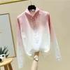Autumn Fashion Office Ladies Turn Down Collar Long Sleeves Gradient Color Shirt Women's Casual Blouse Shirts A4430 210428
