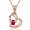 Crystal Womens kettingen hanger hartvormige rode uitgeholde liefde volledige diamant driedimensionale perzik hart sleutelbeen ketting goud verzilverd