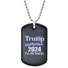 Mode 2024 Trump Necklace Party Steun Amerikaanse presidentsverkiezing Vlag Pendant Roestvrijstalen Tag Sleutelhanger