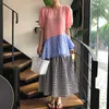 Korejpaa Women Dress Korean Fashion Chic Summer Vintage Plaid Round Collar Loose Bubble Sleeve Cake Long Vestido Female 210526