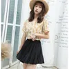 Lato Mini Plised Spódnica Kobiety Koreański Styl Czarny Kwiatowy Ruffles Wysoka Talia Estetyczna kobieta Dla Nastolatków 210421