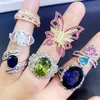 S925 Silver Stone Rings Micro Inlaid Halvrecious Colored Zirconium Ring Real Gold Plated Fashion Vintage Gems Female7648336