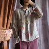 Johnature Vintage Full Sleeve Print Shirts Turn-down Collar Linen Autumn Loose Women Blouses Chines Style Tops 210521