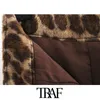 Traf Women Chic Fashion Leopard Print Mini Skirt VintageハイウエストジッパーメススカートMujer 210415