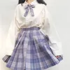 Zestawy odzieżowe Japoński Student Purple Dym Sweet Preppy Style School JK Jednolity Krótki Rękaw Sailor Plaid Plisowane spódnicy Dostarki lato