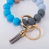 Party Supplies 9styles tassels wood bead keychain Silicone Beads Bracelet Leather key ring Food grade silicon Wrist Keychains Pendant Euramerican T2I52003