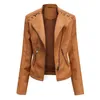 Turn-down Collar PU faux Leather Jackets Women Luxury Jacket Black Pink Red Biker Coat 211110