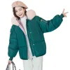 LY VAREY LIN Winter Short Cotton Jackets Women Letter Printing With Fur Collar Hooded Coats Casual Thicken Bubble 210526
