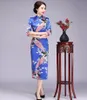 Lac Bleu Demi Manches Chinois Traditionnel Femmes Qipao Classique Paon Longue Robe Vintage Cheongsam Robe Sexy Grande Taille 5XL 6XL Robe Décontractée