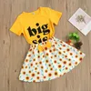 Completi abbigliamento 2021 2-7 anni Bambini Neonata Moda Big/lil Sister Lettera Top manica corta T-shirt e fiocco Girasole Gonna/pantaloncini