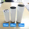 20oz straight Sublimation tumblers With Metal Straws Stainless Steel white blank Skinny Water Bottle Double wall Vacuum Insulated coffee Travel beer cups