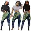 Calças femininas capris zaggin 2021 outono mulheres camuflagem multiprimpressão longa senhora casual cintura intermediária cintura elástica harem