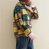 İlkbahar Sonbahar Sanatlar Stil Kadınlar Uzun Kollu Balıkçı Yaka T-Shirt Vintage Baskı Gevşek Rahat Tee Gömlek Femme Büyük Boy M702 210512 Tops
