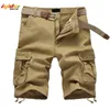 Summer Men's Baggy Multi Pocket Military Zipper Cargo Shorts breeches Male Long Army Green Khaki Mens Tactical 210714