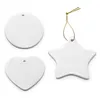 Christmas Decoration Sublimation Ceramic Ornament Double Sides Round Heart Thermal Transfer Blank Pendants DIY Customized Party