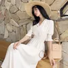 Maxi Long Dress for women white korea Sleeve notched Boho Sundress Ladies formal elegant Loose Party Dresses 210602